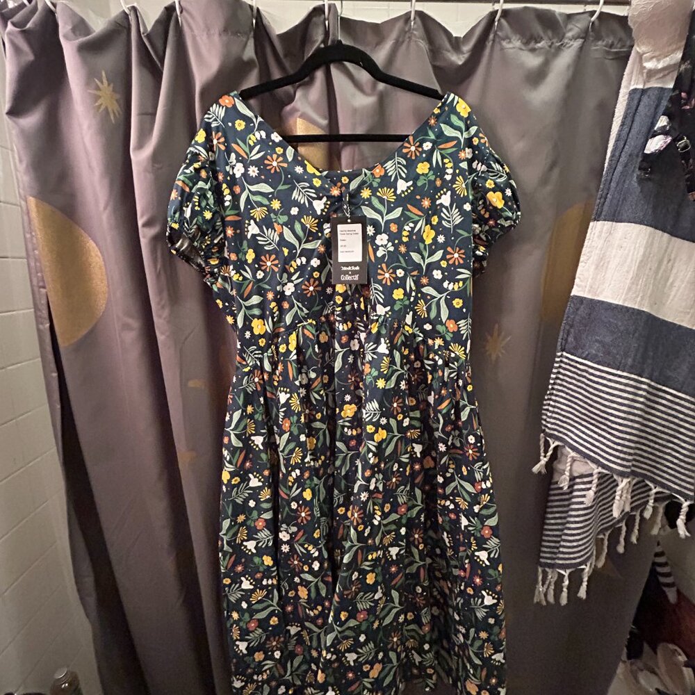 Modcloth x Collectif PLUS Floral 70's Green Retro Dress NWT Size 18 - Picture 4 of 5